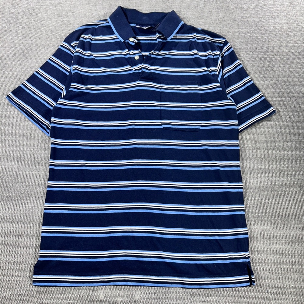 Puritan Polo Shirt Mens Medium Blue Striped Good Short Sleeve Pocket Casual Top